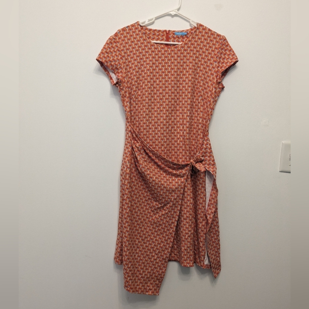 J. McLaughlin Wrap Dress Orange & Blue Geometric